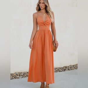 CUPSHE Orange Front Twist Keyhole Maxi Dress
